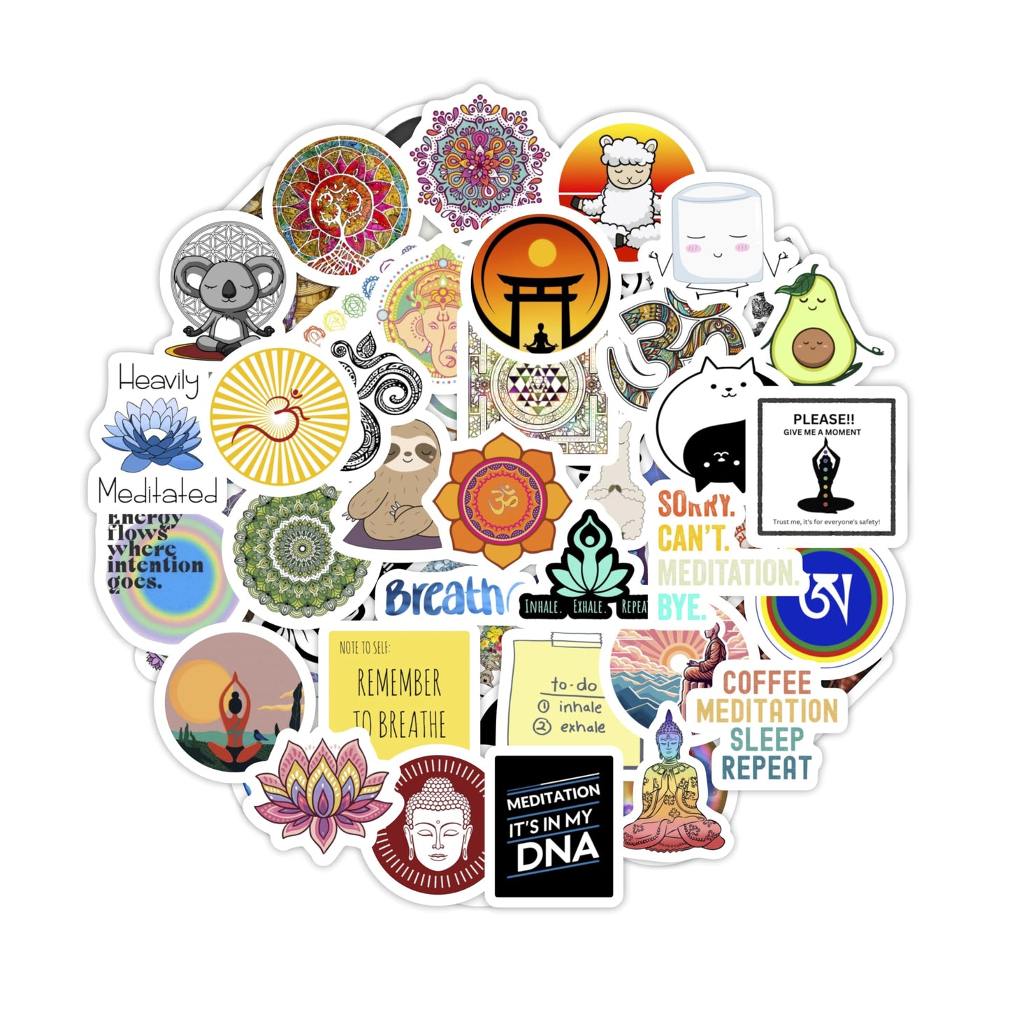 BulbaCraft 00Pcs Meditation Stickers, Zen Stickers for Water Bottle and Laptop - Meditation Party Favors & Decorations, Waterproof Vinyl Decals, Relaxation Stickers, Gifts for Women & Men