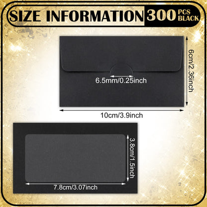 Geyee 500 Pcs Window Gift Card Envelopes 3. 9 x 2. 4'' Sleeves Credit Card Size Blank Business Invitation Envelopes for Wedding Graduation Party Gifts(Black)