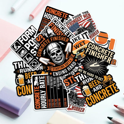 10 Pcs Funny Concrete Worker Stickers – Waterproof Vinyl Decals for Hard Hats, Toolboxes, Tumblers, Laptops – Gift for Concrete Finishers & Construction Crews (3 inch)