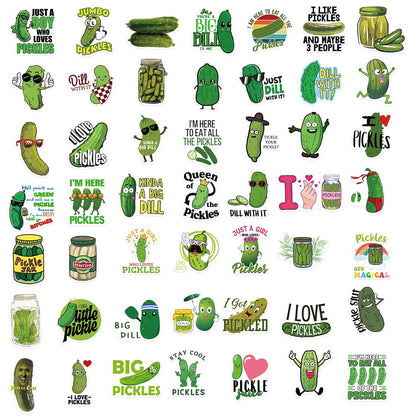 Funny Pickle Stickers for Adults, Cartoon Pickle Stickers Bulk, 50PCS Vinyl Waterproof Stickers for Water Bottle, Laptop, Phone, Skateboard, Scrapbook, Journal, Luggage, Party Supplies (Pickle)
