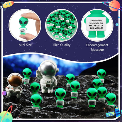 Gejoy 25 Pcs Mini Alien Figures Positive Gifts Motivational Message Decorations Inspirational Rubber Mini Alien Figurines for Colleague Staff Teacher