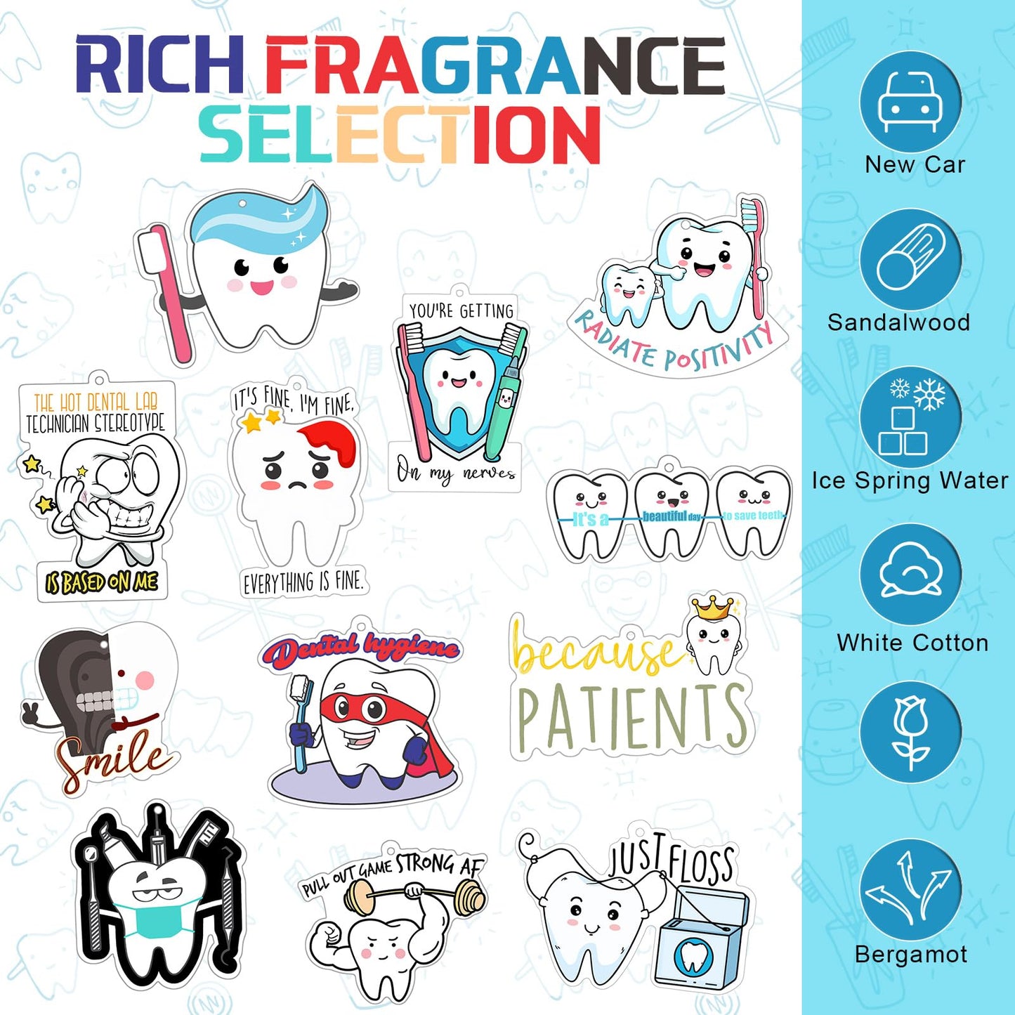 Siifert 24 Pcs Dental Hygienist Gifts for Hygiene Week Funny Air Freshener Car Scented Hanging Tooth Decor for Doctor Nurse Medical Staffs Dentists Assistants Student Teacher Appreciation Gifts