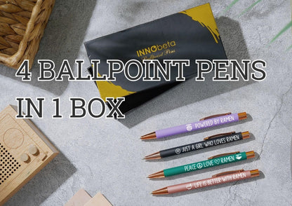 InnoBeta Ramen Gifts, Powered by Ramen, Japanese Gifts, Ballpoint Pen Set of 4