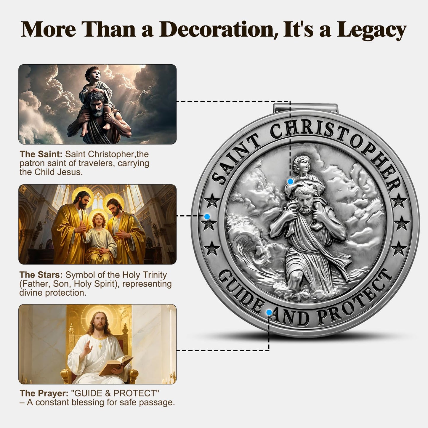 PloreWay Saint Christopher Medal for Car, Metal St. Christopher Car Visor Clip, Gifts for Catholic Men, Talisman for Safety, Automotive Visor Accessories, Gift for Drivers, Families, Friends