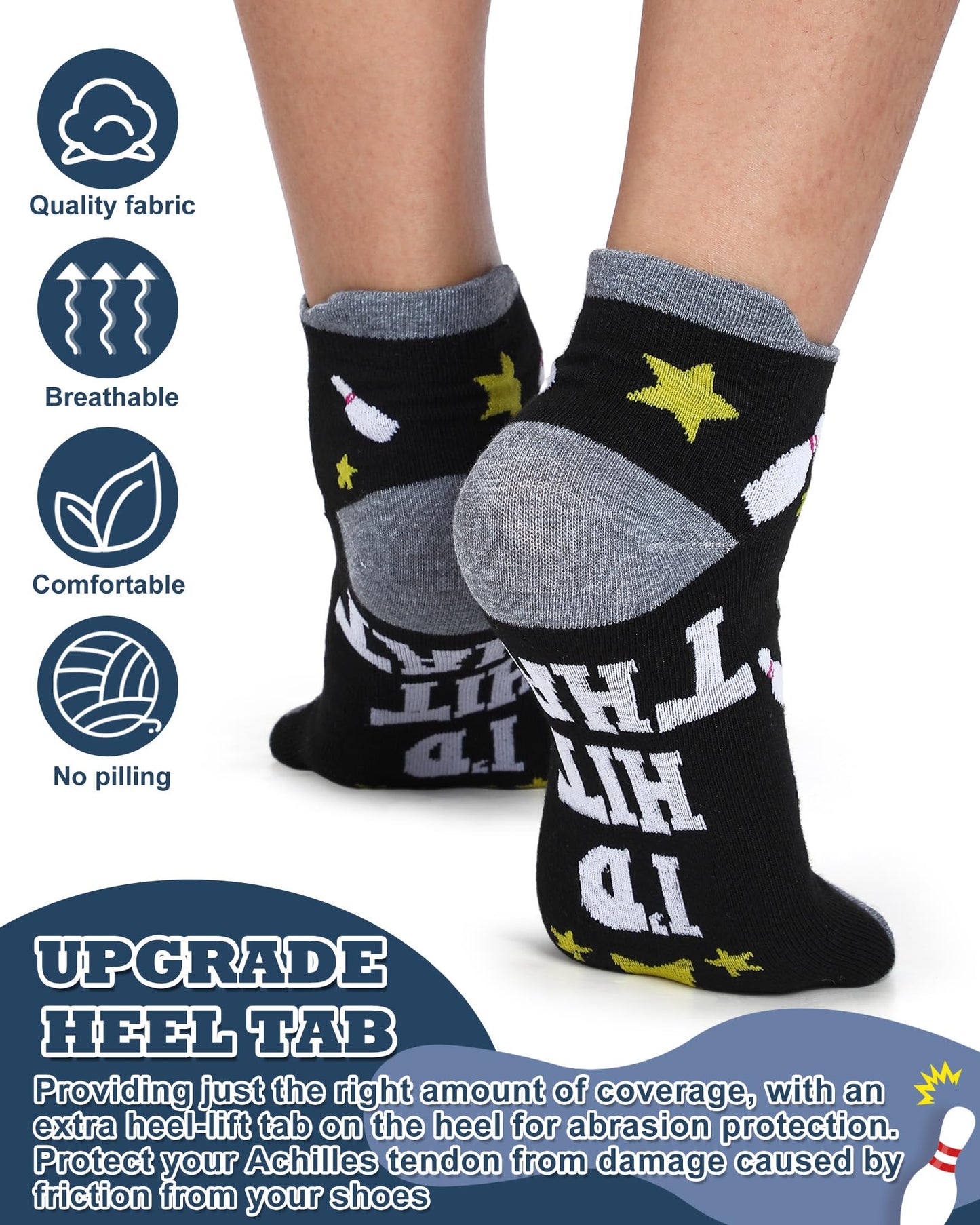 Haysandy 10 Pairs Funny Bowling Socks Novelty Bowling Theme Ankle Socks Bulk Fun Low Cut Sport Gift for Bowler Lover Coworker