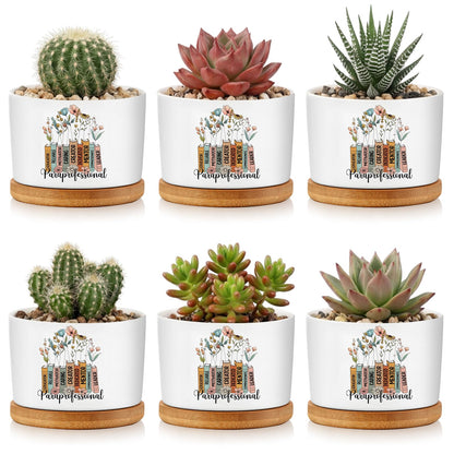 Havawish 6 Pcs Paraprofessional Appreciation Gifts, para Teacher Appreciation Gifts, Ceramic Succulent Planter Pots Mini Porcelain Plant Containers for Nurse Birthday Graduation, Plants Excluded