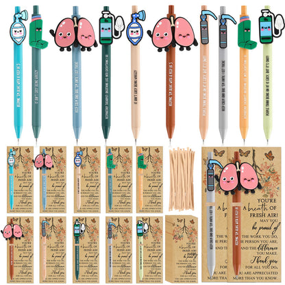 Yexiya 20 Set Respiratory Therapist Gifts Bulk Retractable Ballpoint Pen with Lung Inhaler Sign with Appreciation Card Thank You Gift for Rt Nurse Nursing Doctor Teacher Office Medical Student Work