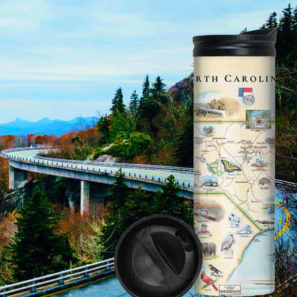 Xplorer Maps North Carolina Map 16 Oz Travel Drinkware with Spill-Resistant Lid - Stainless Steel Vacuum Insulated Coffee Tumbler