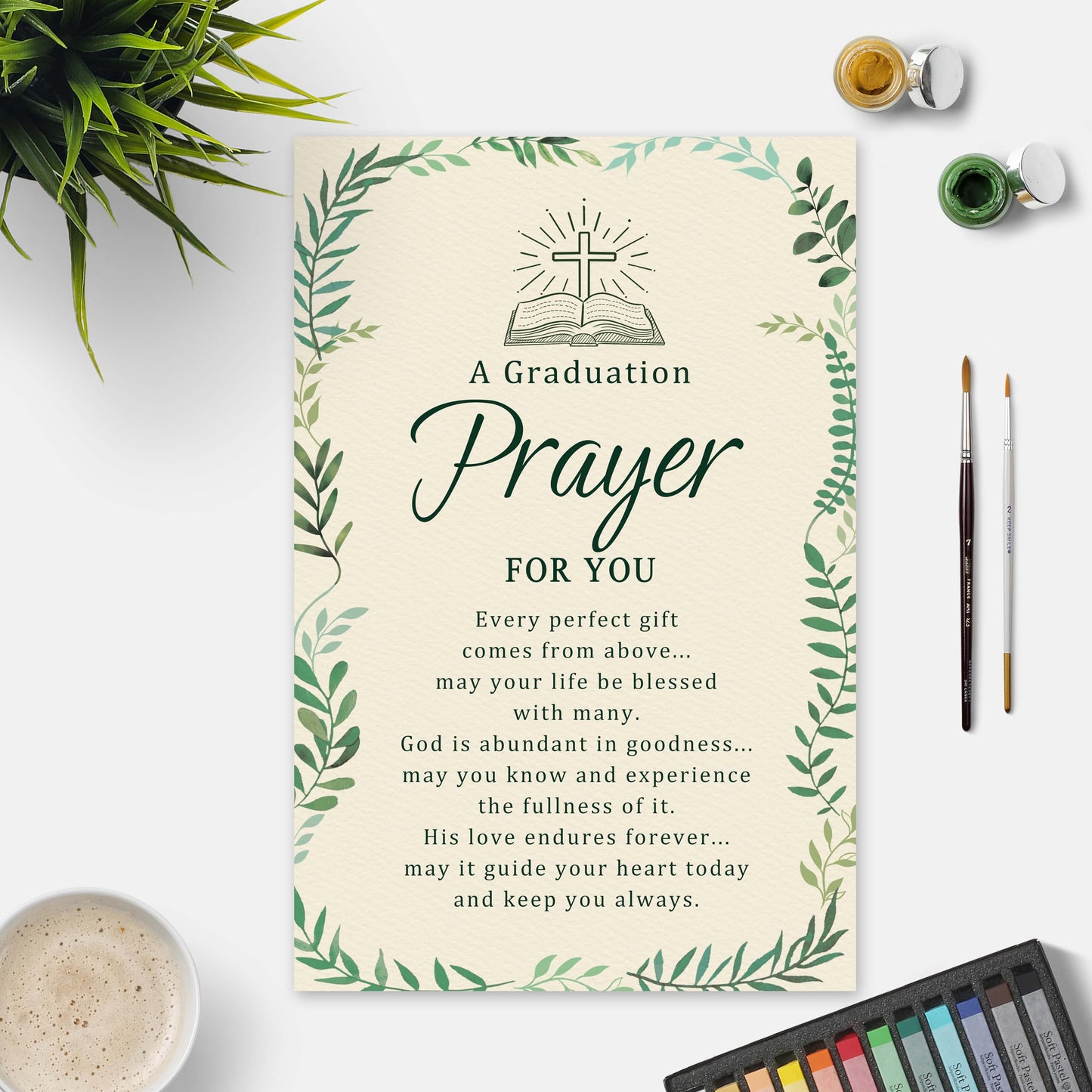 Christian Graduation Card with Prayer, Faith-Based Congratulations Greeting, Religious Graduation Card Gift for Him or Her, Inspirational Bible Blessing Cards