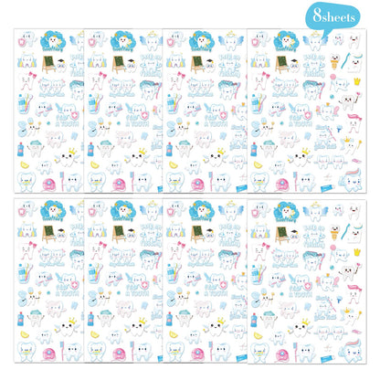 Dental Tooth Temporary Tattoos Stickers - 8 Sheets 280 Pcs Cute Cartoon Teeth Fairy Gifts One's First Teeth Tattoo Sticker for Kids Funny Dentist Party Decorations Hospital Doctor Prizes Rewards