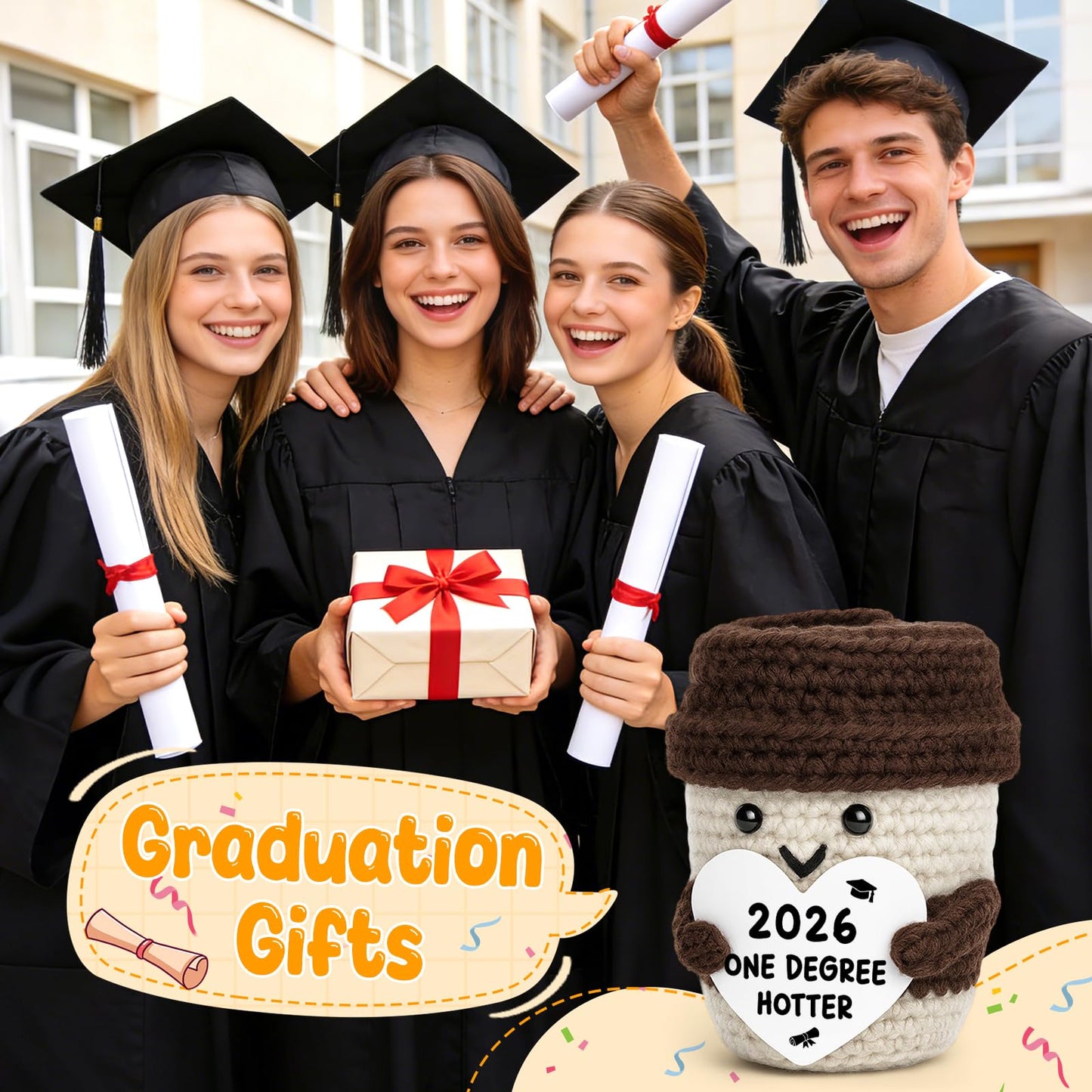 2026 Graduation Gifts for Her Him Funny Graduation Party Decorations Home Desk Decor Handmade Positive Crochet Coffee Mug - One Degree Hotter College High School University Grad Academy Masters Gifts
