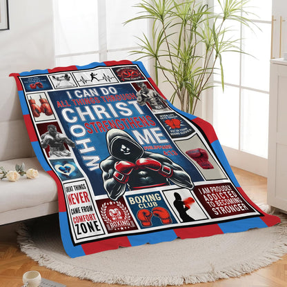 Boxing Blanket Soft Warm Christian Fleece Plush Throw Blanket Inspirational Quote Gifts for Boxing Lover Cozy Flannel Stuff Gym Decor Blanket for Girls Boys Kids Adults Women Bed Travel 40"x50"
