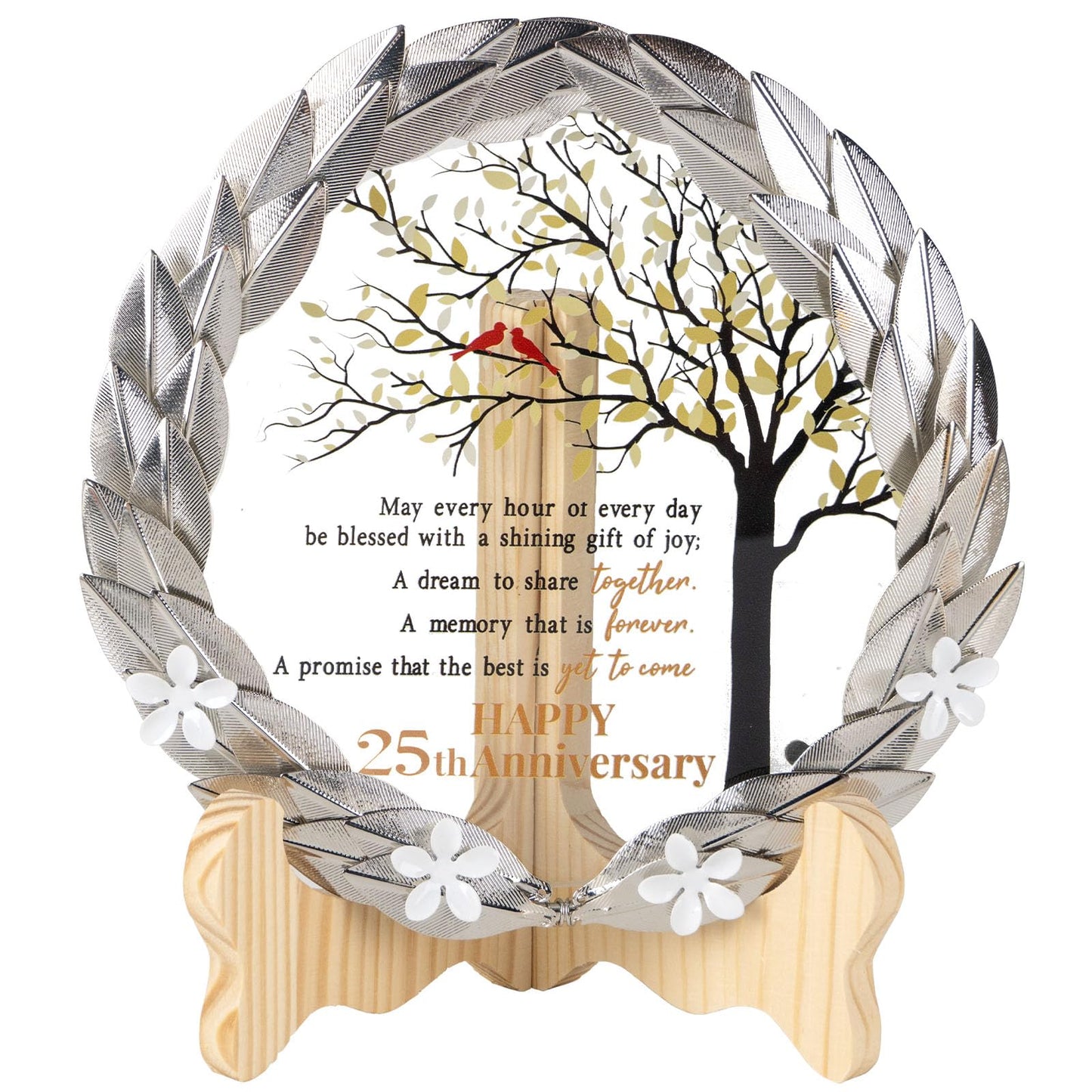 25th Anniversary Wedding Gifts Crystal Plate with Gold Leaf Wreath - 25 Years Anniversary Wedding Unique Gifts Ideas for Parents Couple - Cardinal Style