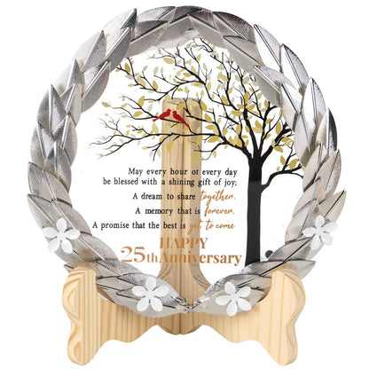 25th Anniversary Wedding Gifts Crystal Plate with Gold Leaf Wreath - 25 Years Anniversary Wedding Unique Gifts Ideas for Parents Couple - Cardinal Style