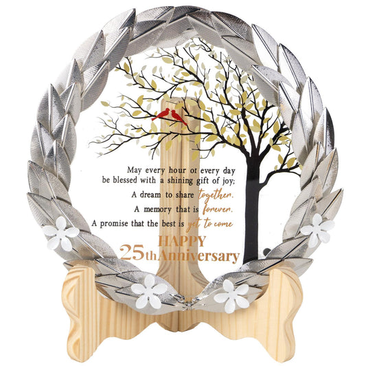 25th Anniversary Wedding Gifts Crystal Plate with Gold Leaf Wreath - 25 Years Anniversary Wedding Unique Gifts Ideas for Parents Couple - Cardinal Style