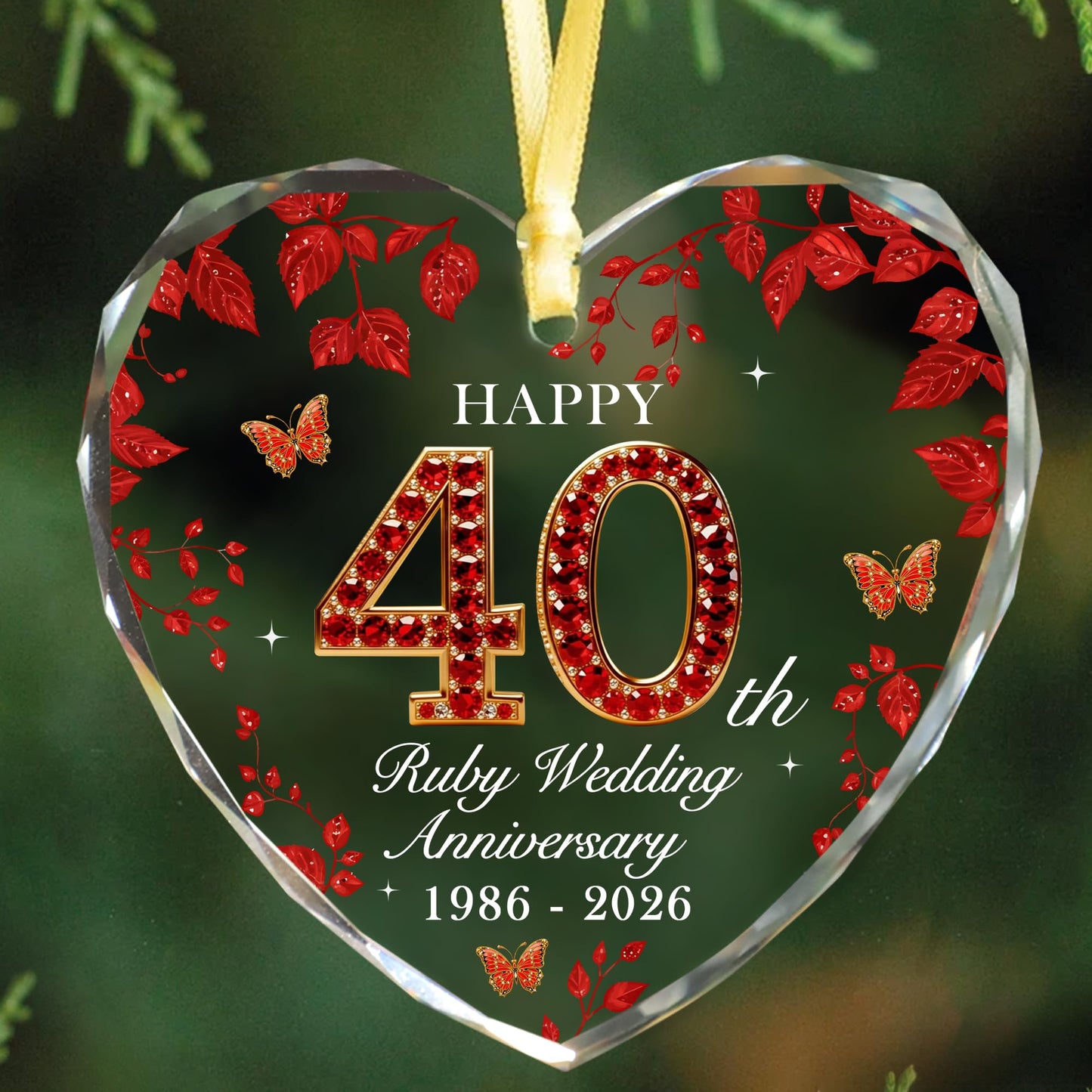40th Anniversary Ornament 1986-2026, Ruby Wedding Gift Keepsake, 40th Wedding Anniversary Decorations, Meaningful 40 Year Anniversary Marriage Gift for Couples Parents, Wife, Husband