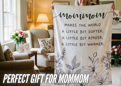 InnoBeta Mommom Gifts, Grandma Gifts for Mommom, Flannel Throw Blankets on Mother's Day, Christmas, Birthday, 50" x 65", Beige Flowers