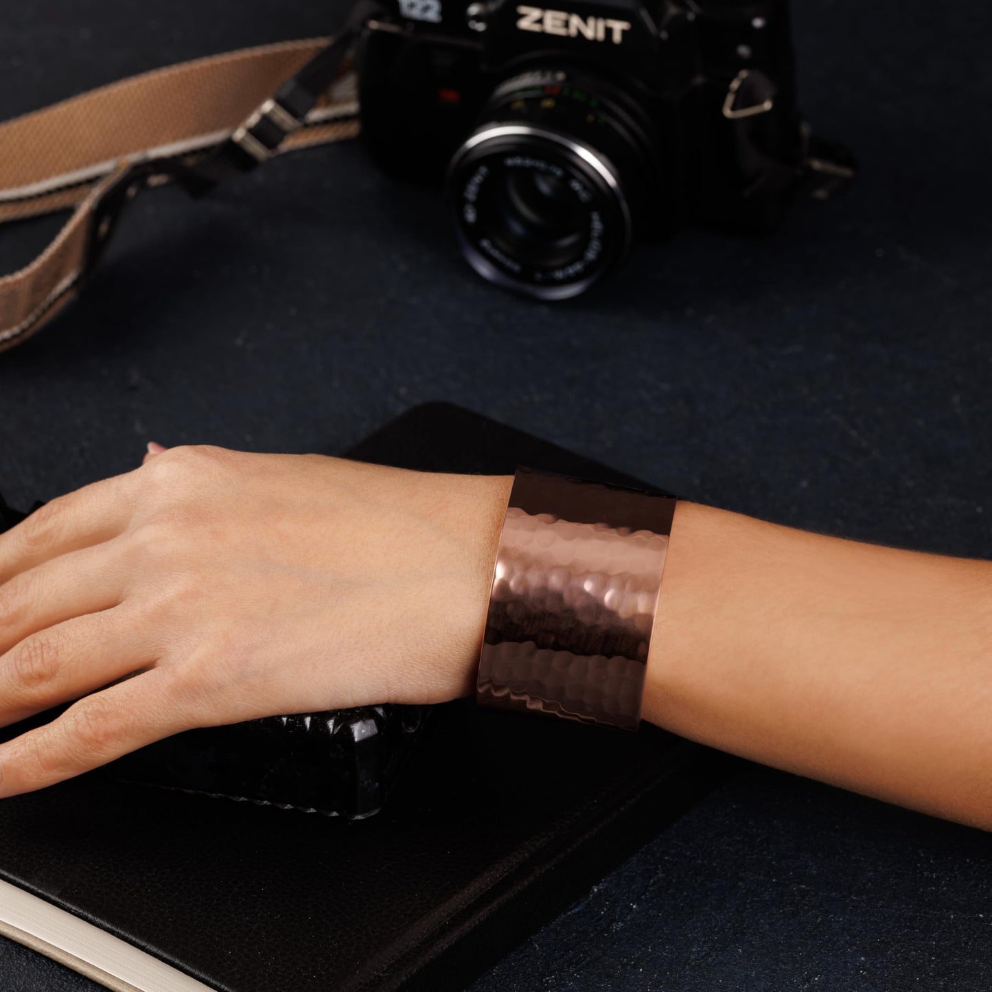 DEMMEX Copper Bracelet for Women – 100% Pure Hammered Turkish Copper Cuff, 1.5mm Thick High-Gauge, Handmade, Uncoated & Non-Magnetic, 1.6" Wide, Adjustable, in Wooden Gift Box