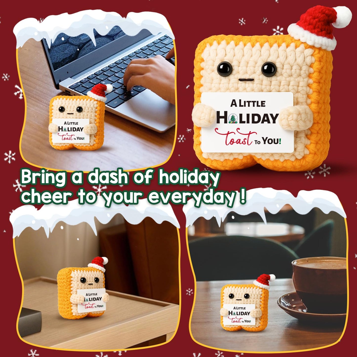 Christmas for Women, Men, Best Friend–Unique Xmas Secret Santa Decor Idea–Crochet Toast Ornament Stocking Stuffers Gift for Her Him Coworker