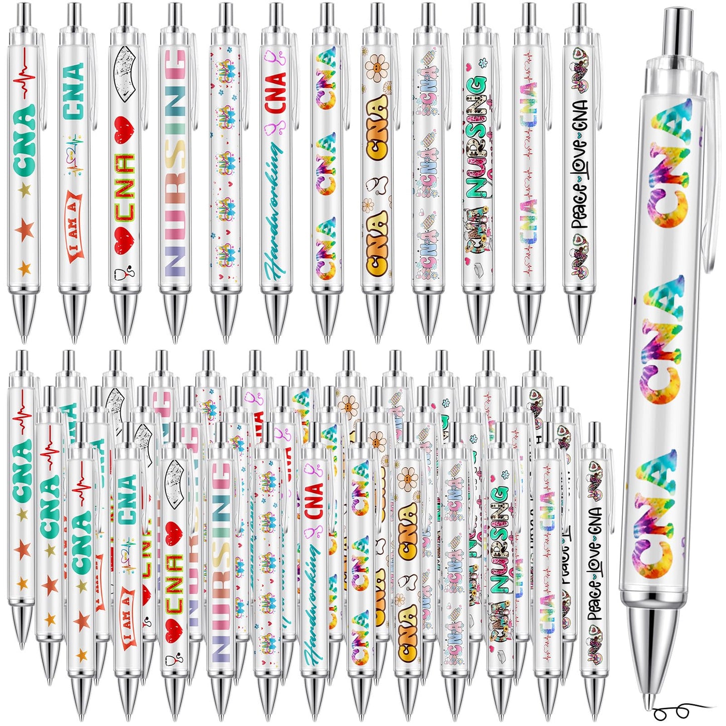 Motipuns 48 Pcs National Nursing Assistant Week Pens CNA Week Gifts Bulk Medical Assistant Nursing Essential Nurse Party Favors Ballpoint Pen CNA Medical Item for Work Women Office Holiday Supplies