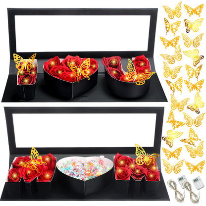Vertintong 2 Sets Mother's Day Gift Empty Mom Fillable Flower Gift Boxes I Love U Cardboard Letter Shaped Fillable Packaging Box with 24 Pcs Gold Butterfly Decoration for Mother's Day Birthday(Black)