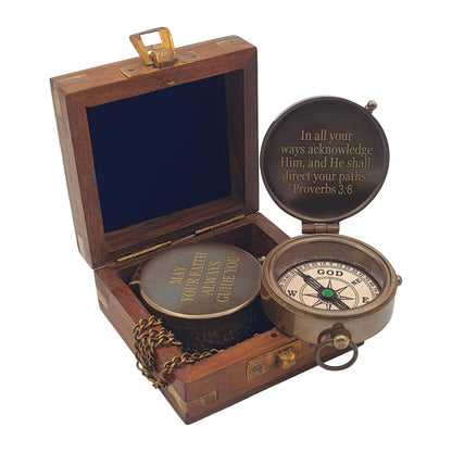 Baptism Gifts for Boys - Engraved Working Handmade Compass with Scripture - Religious, Christian, Catholic, Christening, First Communion, Confirmation Gifts for Teenage Boys and Men