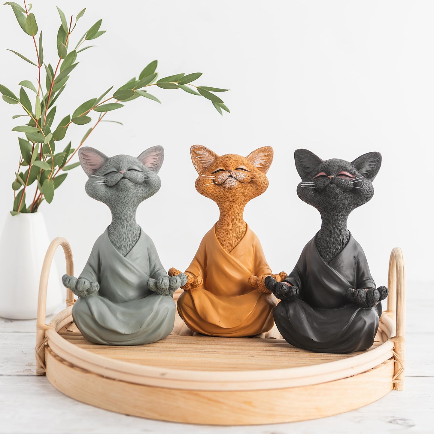 JFSM INC. 5" Whimsical Happy Cat Buddha Figurine – Zen-Inspired Resin Cat Statue – Meditating Animal Sculpture for Mindful Home or Office Decor – Peaceful Gift for Cat Lovers and Yoga Fans