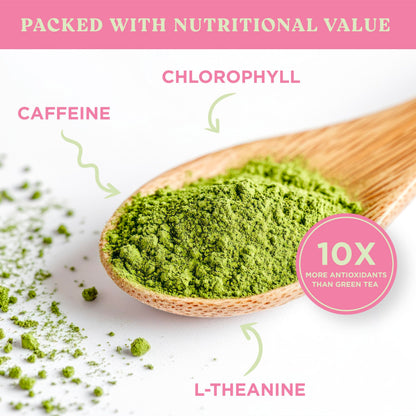The Harmony Matcha Strawberry (10 Sticks) Premium Japanese Matcha Powder, Rich in Antioxidants & L-Theanine, Sweetened with Organic Sugar, No Preservatives