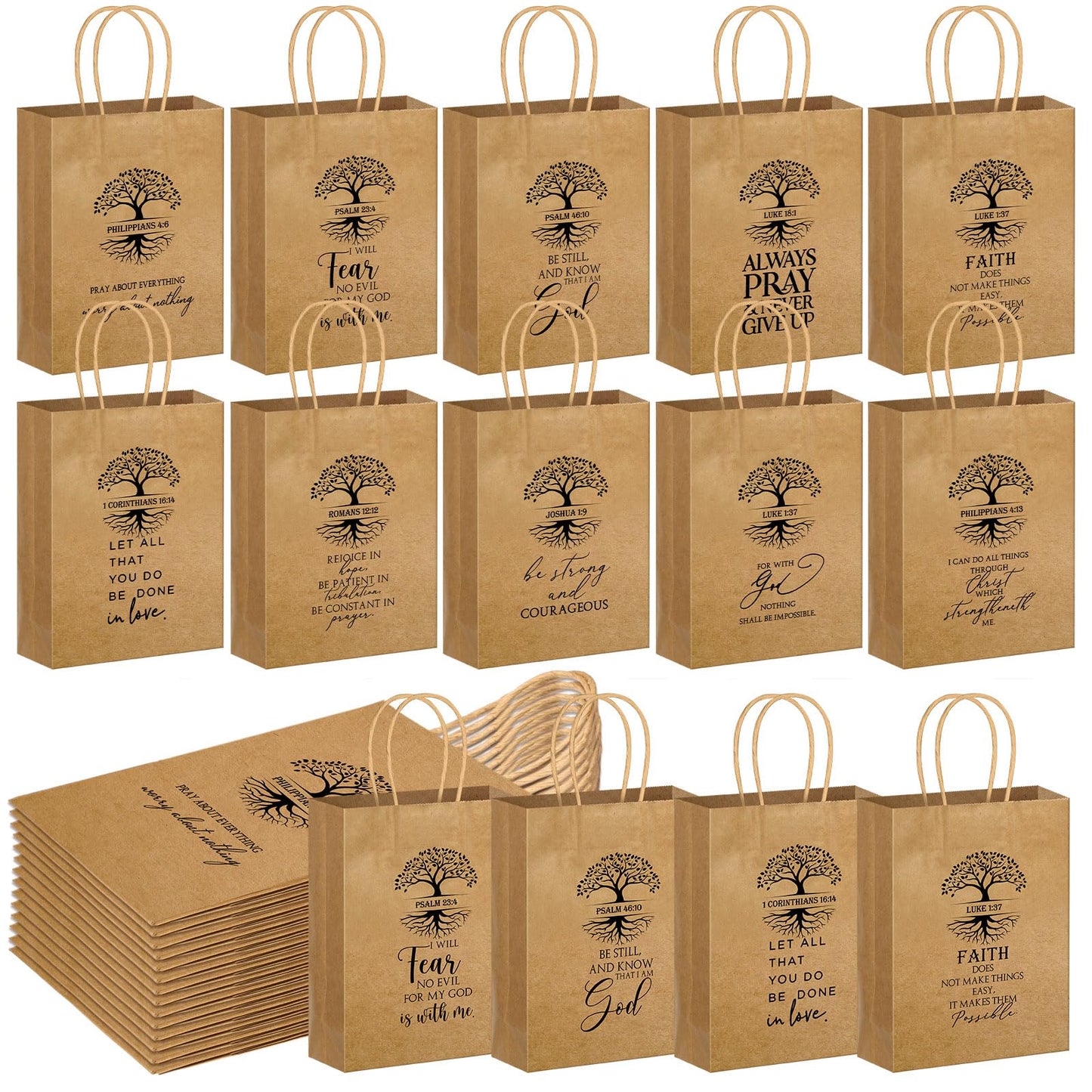 Motipuns 20 Pcs Christian Gift Bags for Father's Day Religious Kraft Paper Bags Bulk with Handle Bible Verse 6 x 3 x 8 Inches for Church Members Baptism Pastor Family