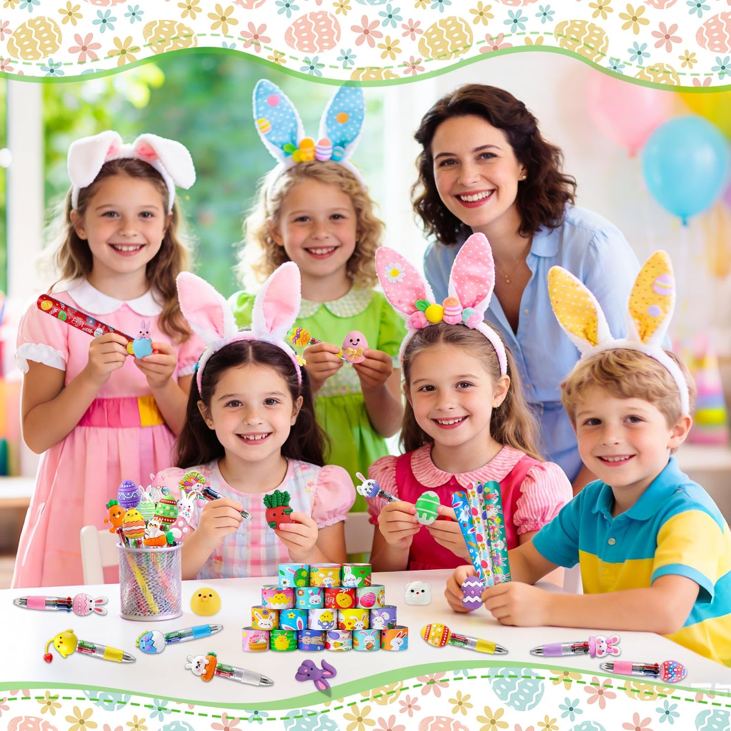 72 PCS Easter Classroom Gift Set with 24 Multi-Color Cute Pens and Mochi Squishy,Bulk Easter Day Gifts for Classroom Prizes Goodie Bag Stuffers Party Favors Supplies.