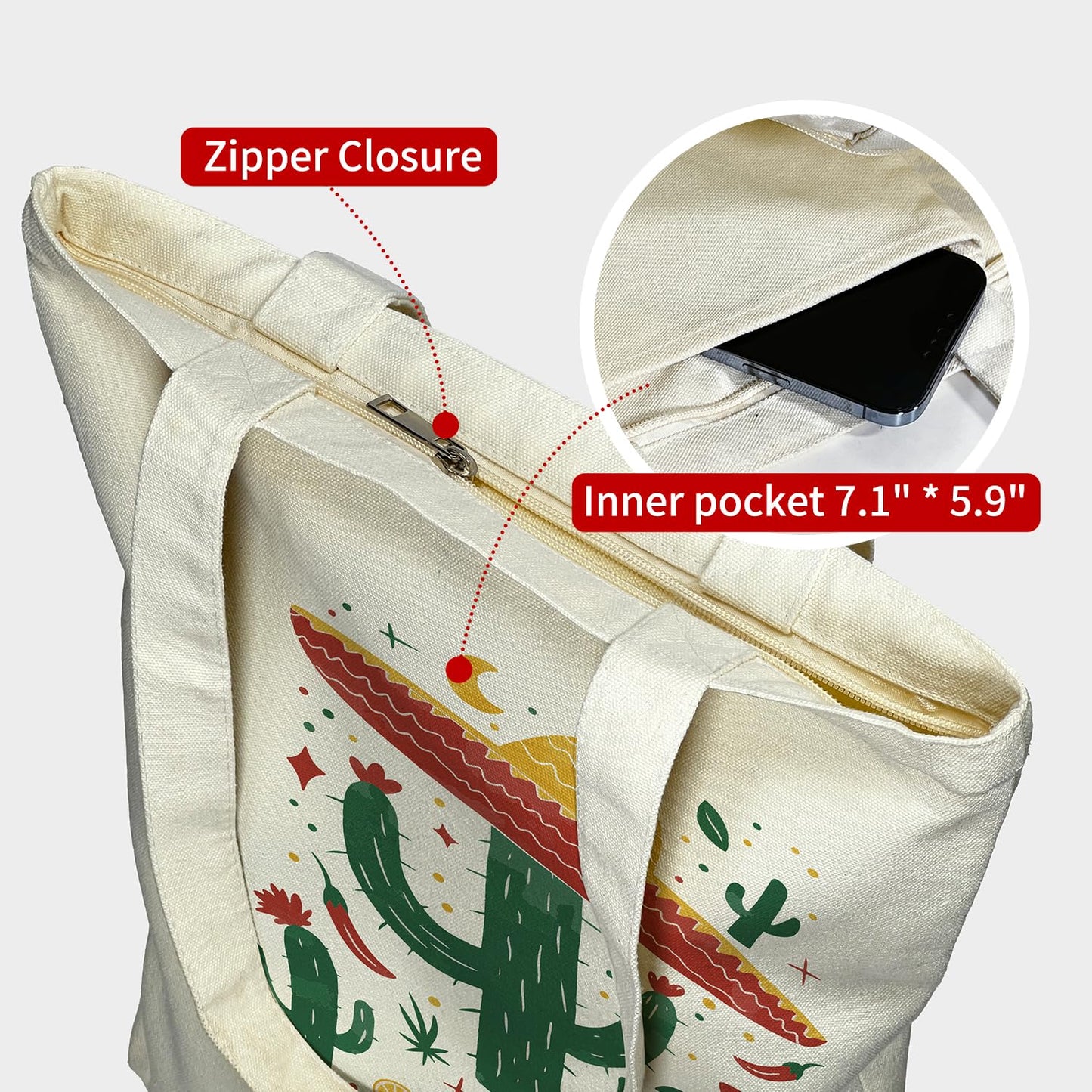 itgowisa Canvas Tote Bag for Women, Aesthetic Tote Bag with Zipper Pocket for Grocery Travel Work Gift, Canvas Shopping Bag