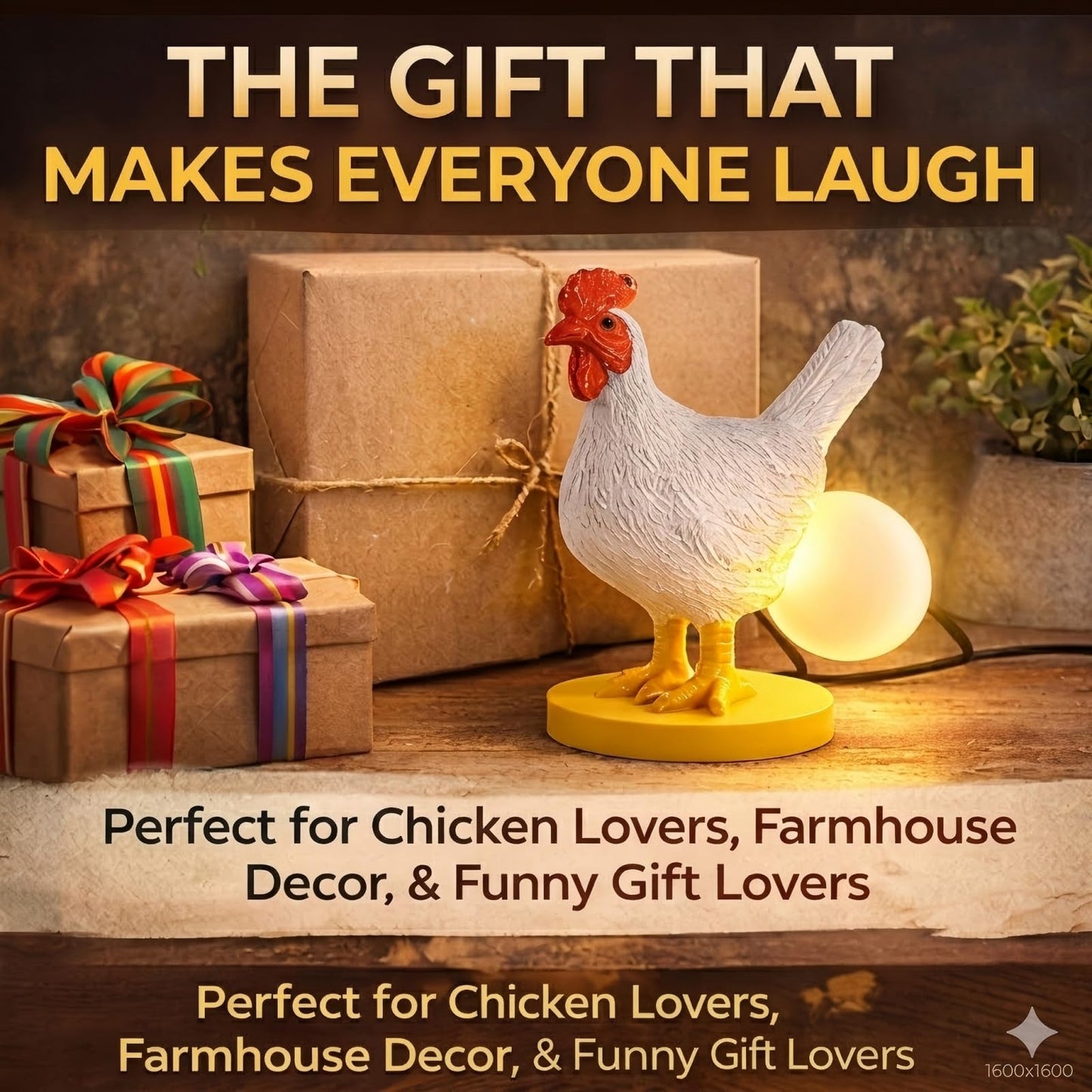Funny Chicken Night Light Lamp – Rooster Laying Egg Light, Farmhouse Table Decor, Unique Gift for Chicken Lovers (Includes Bulb)