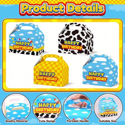 Bsenhe 16PCS Cartoon Gift Bag, Cartoon Birthday Decorations Goodie Bags Party Favor Boxes for Theme Birthday Party Supplies Sky White Cloud Cow Print Candy Bags