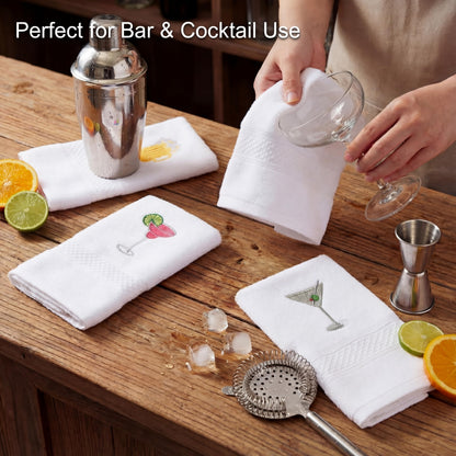 HunnmingRe 4 Pack Bar Towels with Martini Embroidery - Wine Cocktail Drink Themed Gifts Cotton 29.5'' x 13.8'' Kitchen Hand Soft Absorbent Dish Cloth Bathroom Decorative Home Bar Cart Accessories