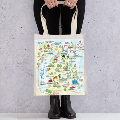 WZMPA Michigan State Map Tote Bag - Michigan Souvenir Gift, Vacation & Trip Shoulder Bag