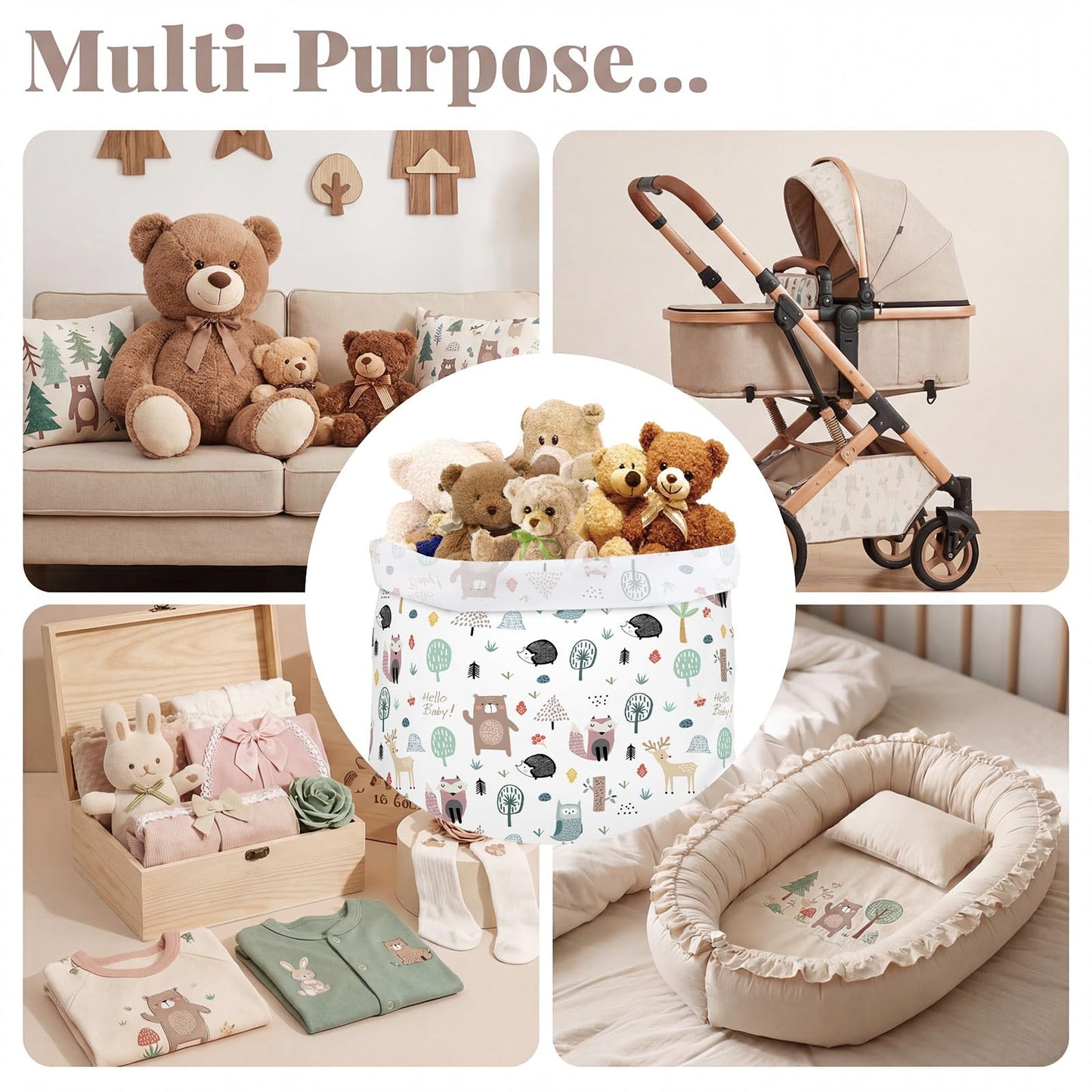 56" Extra Large Baby Shower Plastic Gift Bag, Jumbo Gift Bag with Woodland Animal Design for Girls, Boys and Newborn Parties or Celebration