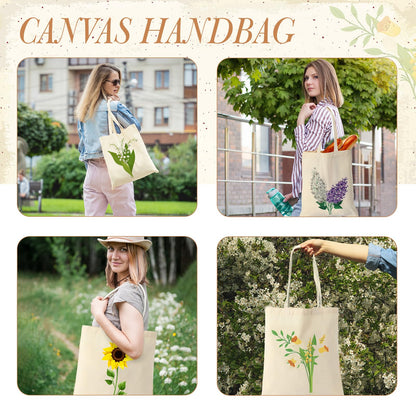 Shinylin 12 Pcs Floral Canvas Tote Bags Bulk Reusable Flower Tote Bags Book Club Gift Totes for Birthday Teacher Mother Women Gift (12 Classic Flowers)