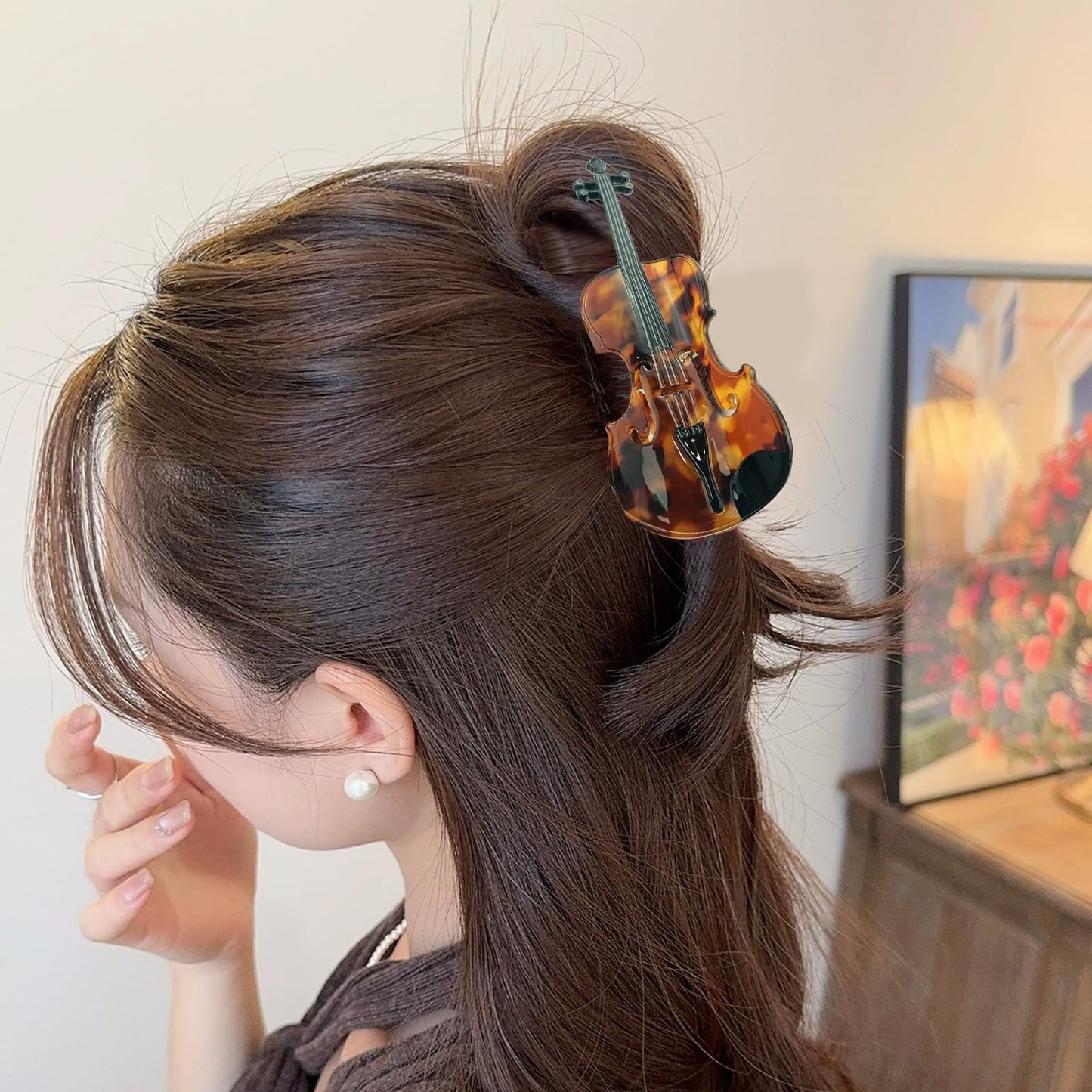 Funny Violin Hair Clip,Novelty Acetate Claw Clips for Women,Music Instrument Tortoiseshell Jaw Clip Barrettes,Elegant Decorative Hair Barrette Accessories,Birthday Holiday Gifts