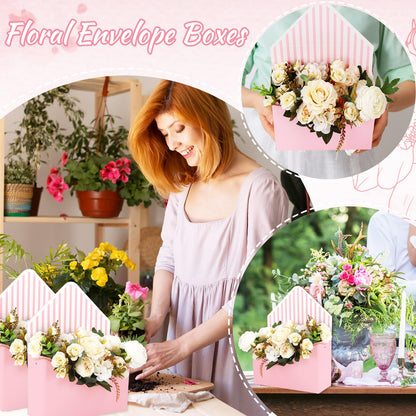 FYSUIMU 12Pcs Mother's Day Floral Envelope Box Empty Flower Stripe Paper Box Florist Bouquet Packaging Box for Valentine's Day Gifts Wedding Birthday Party Arrangements, Pink