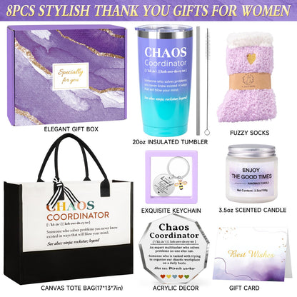 Thank You Gifts for Women, Boss Day Gift Set w/Canvas Tote Bag Tumbler, Birthday Christmas Appreciation Gift Basket for Women