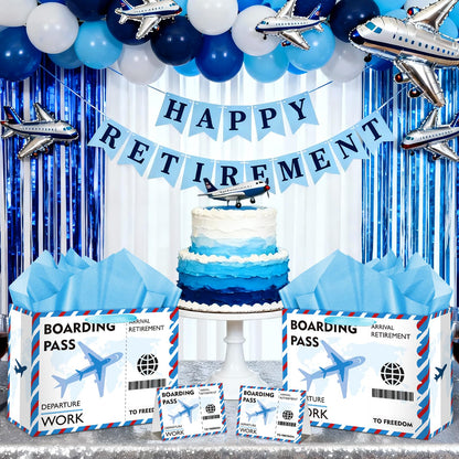 Funny Retirement Gift Bag Large Blue Retirement Gift Wrapping Paper Bag with Tissue Paper Greeting Card Going Away Party Favors Bag for Men Women Office Coworker Farewell Party Supplies Decorations