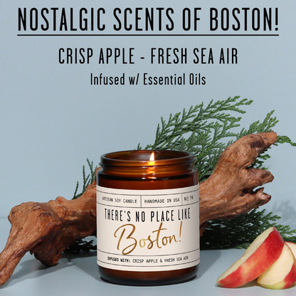Boston Gifts, Boston Decor for Home - 'There's No Place Like Boston Candle, w/Wood, Sage & Sea Salt I Boston Souvenirs I 9oz Jar, 50Hr Burn, Made in USA