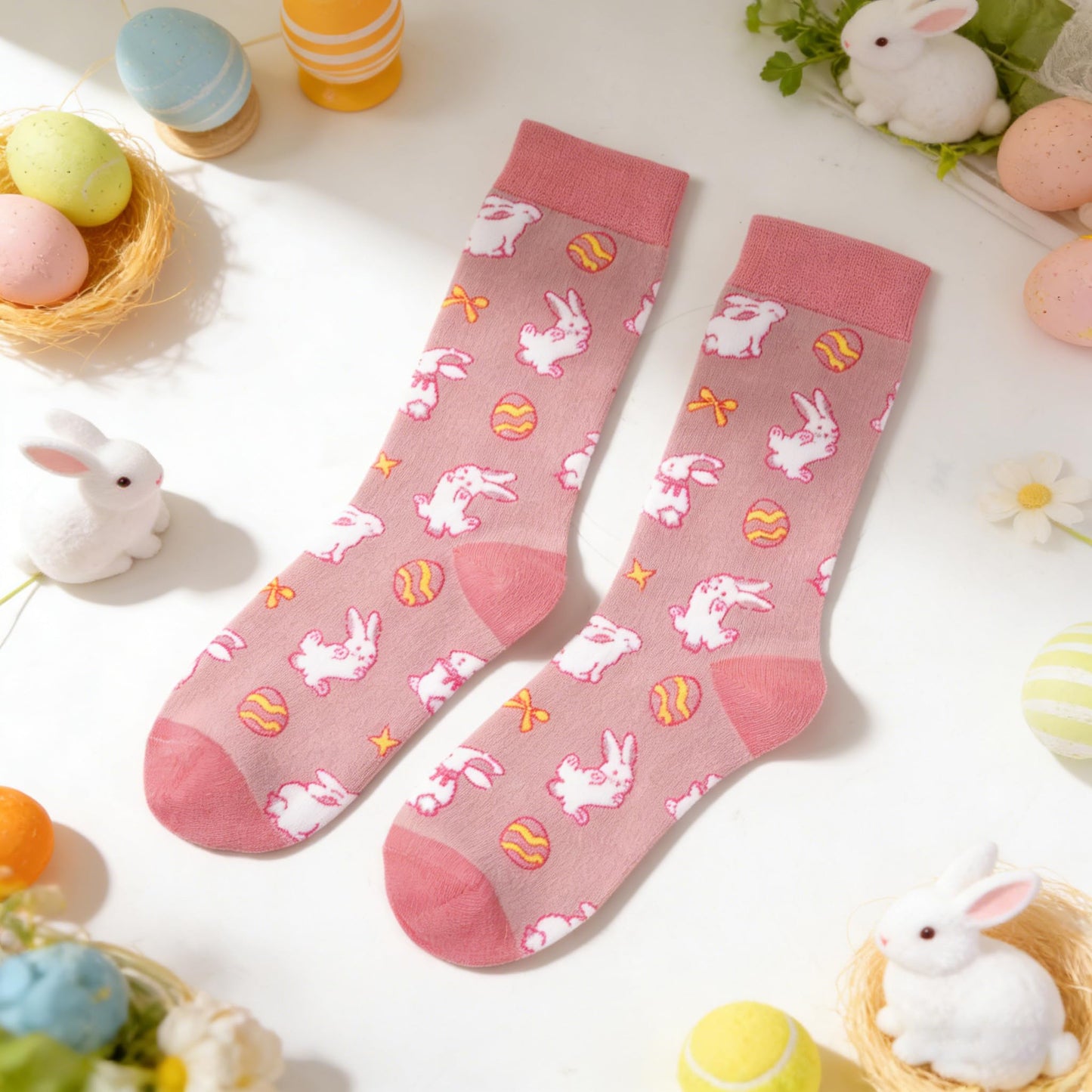 Easter Socks for Women, Funny Bunny Egg Crew Socks Teens Girls Easter Basket Stuffers Novelty Gift for Rabbit Lovers