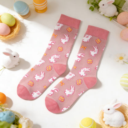 Easter Socks for Women, Funny Bunny Egg Crew Socks Teens Girls Easter Basket Stuffers Novelty Gift for Rabbit Lovers
