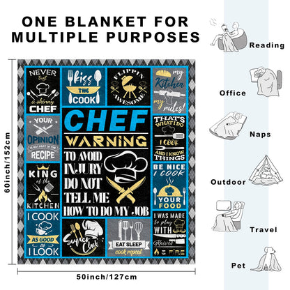 Chef Gifts for Men Blanket 60"x50", Cooking Gifts for Men, Gift for Chefs Man, Gift for Cooking Lovers, Presents for Mens Cooks, Gifts for People Who Like to Cook