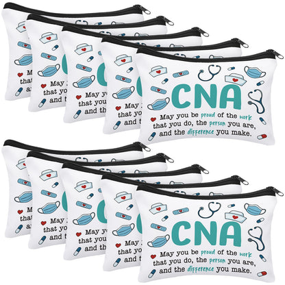 10 Pcs Happy CNA Week Gifts Bulk Cosmetic Bag Nursing Assistant Appreciation Makeup Bag for Nurses Women
