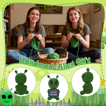 Fun Crochet Alien Handmade with Encouraging Card Cool Praise Gifts for Family Friends Teachers and Science Fiction Fans