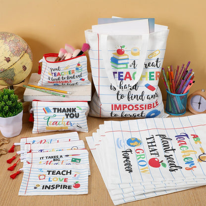 Paterr 12 Pcs Teacher Appreciation Gift Basket Filler Canvas Teacher Tote Bag Makeup Bag for Graduation School Classroom Gift