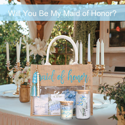 Elysirise Maid of Honor Gifts,Will You Be My Maid of Honor Proposal Tote Bag Glass Cup Gifts for Wedding Day