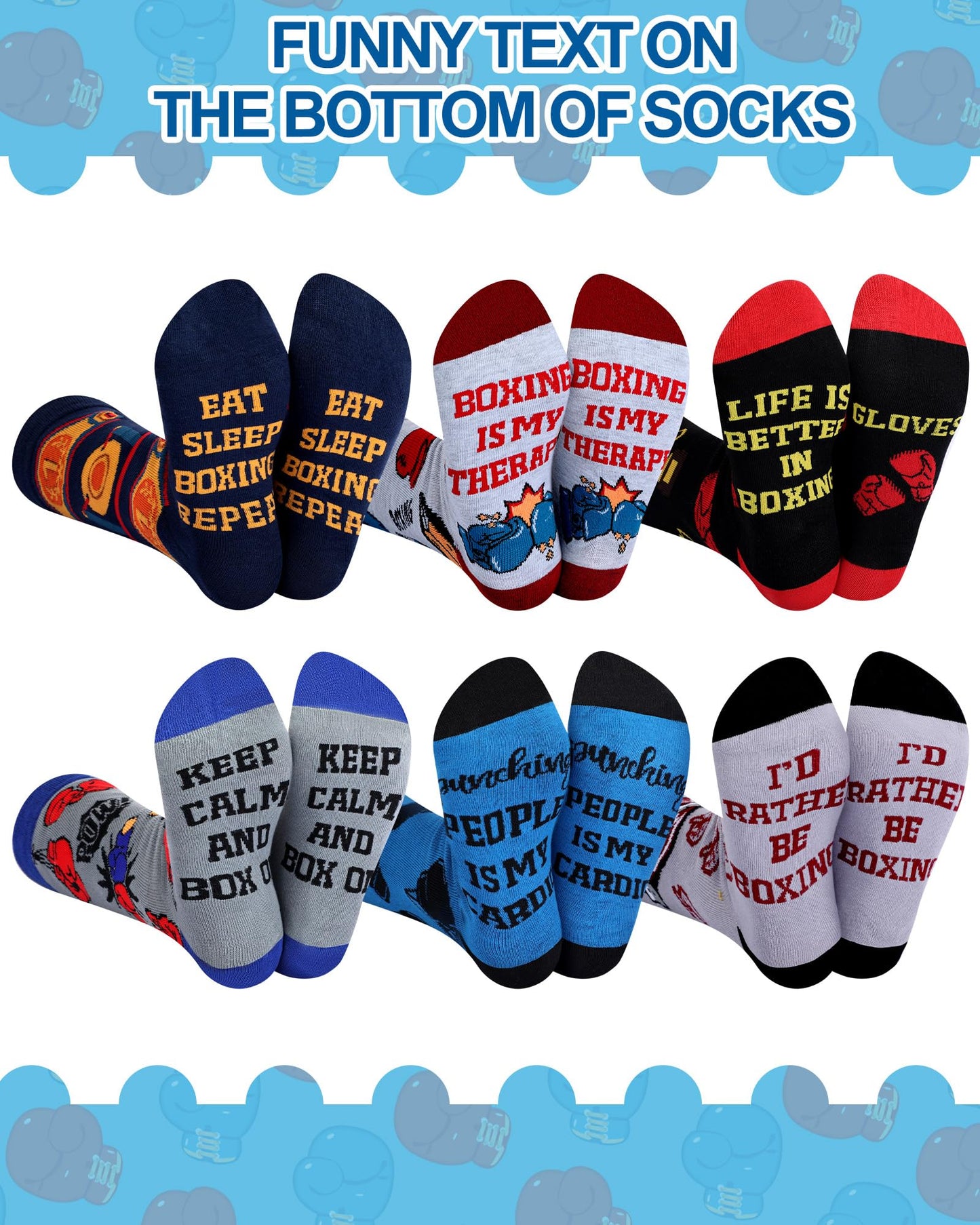 6 Pairs Novelty Sports Gifts for Men Cotton Crew Socks Father Gift for Wrestling Swim Fencing Boxing Dive Lover
